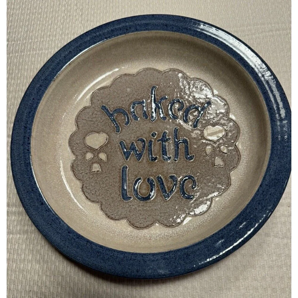 Vintage Clay City Pottery 10-inch Pie Plate Baked With Love‎ Stoneware Indiana